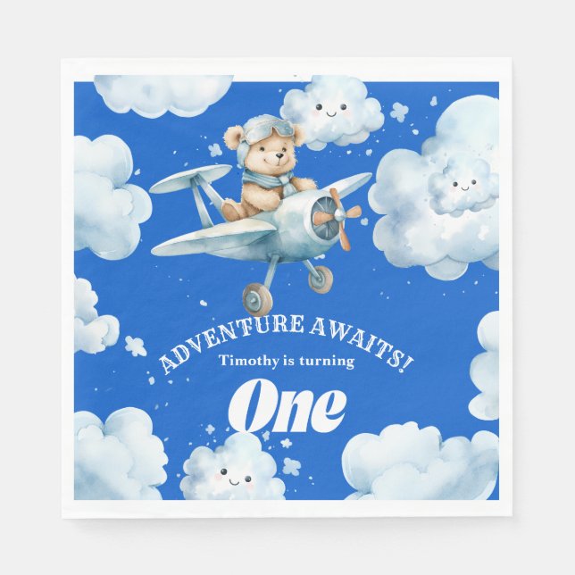 Teddy's First Birthday Expedition Napkin (Front)