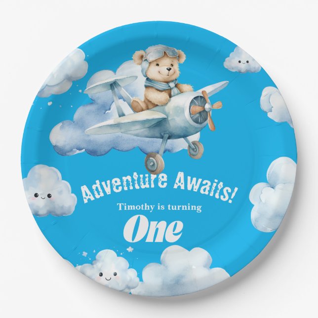 Teddy's First Birthday Sky-High Soiree  Paper Plate (Front)