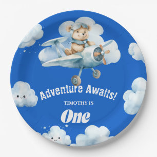 Teddy's Sky-High Soiree: A First Birthday Balloon Paper Plate