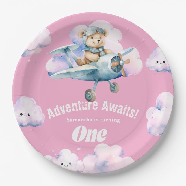 Teddy's Sky-High Soiree: A First Birthday  Paper Plate (Front)