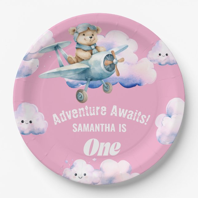 Teddy's Sky-High Soiree: A First Birthday  Paper Plate (Front)