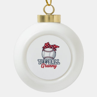 Tee Ball Granny Baseball Bow Vintage Shirt_1 Ceramic Ball Christmas Ornament