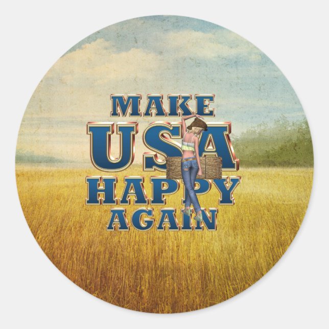 TEE Happy USA Classic Round Sticker (Front)