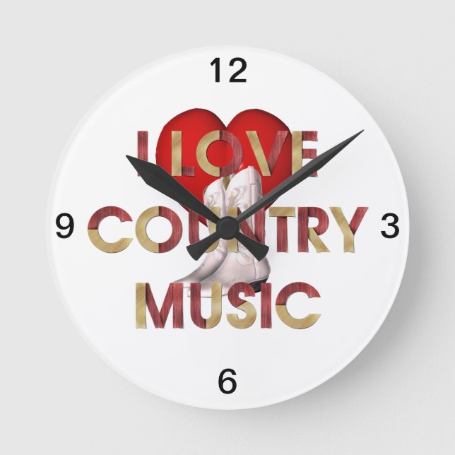 TEE I Love Country Music Round Clock (Front)