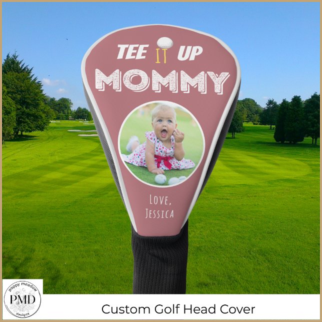 Tee It Up Mummy Personalised Photo Dusty Rose Golf Head Cover (Tee It Up Mommy Personalized Photo Dusty Rose Golf Head Cover with Child or Pet Photo, Name.)