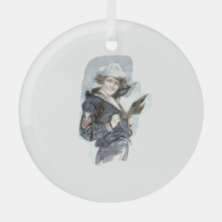 TEE Navy Waves Glass Ornament