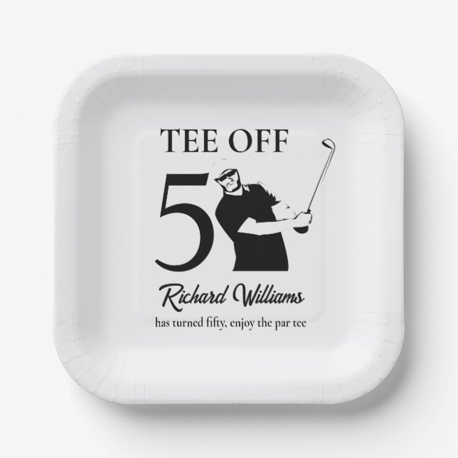 Tee Off Start of A New Era Men's 50th Birthday  Paper Plate (Front)