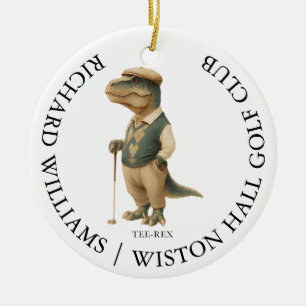 Tee-Rex Dinosaur Custom Golfer Name And Club Ceramic Ornament
