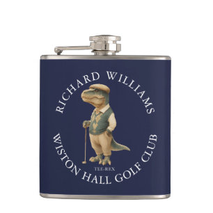 Tee-Rex Dinosaur Golfer Name And Club Navy Blue Hip Flask