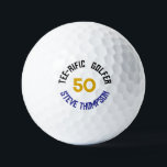 Tee-rific 50th Birthday Personalised Golf Balls<br><div class="desc">Celebrate a milestone with this custom "Tee-rific Golfer" 50th birthday golf ball featuring a bold gold "50" and personalised name. A fun and practical gift for golf lovers turning fifty, this novelty ball combines humour and style, making it a great keepsake or party favour. Whether you're planning a golf-themed birthday...</div>
