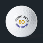 Tee-rific 50th Birthday Personalised Golf Balls<br><div class="desc">Celebrate a milestone with this custom "Tee-rific Golfer" 50th birthday golf ball featuring a bold gold "50" and personalised name. A fun and practical gift for golf lovers turning fifty, this novelty ball combines humour and style, making it a great keepsake or party favour. Whether you're planning a golf-themed birthday...</div>