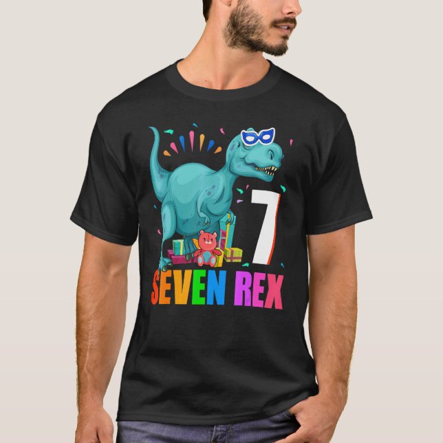 Tee Seven Dinosaur 7 Year Old Boys Seven Rex 7th B (Front)