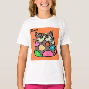 Tee Shirt for Young Girl with Crazy Cat