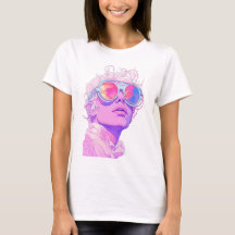 Tee shirt with image of face wearing sunglasses
