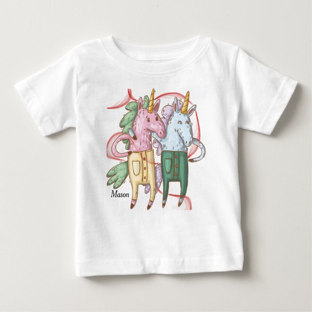 Tee Shirt with Unicorns for Baby Boy (Front)