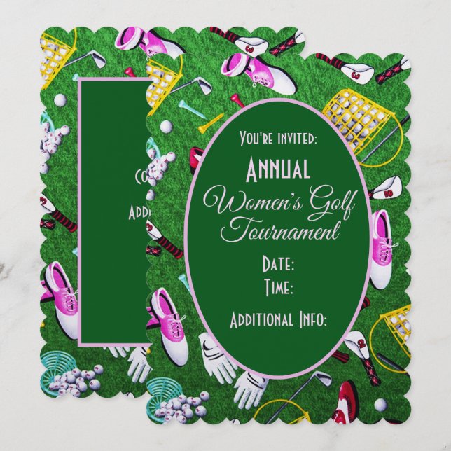 Tee Time Girly Golf Green Tournament Invitation (Front/Back)
