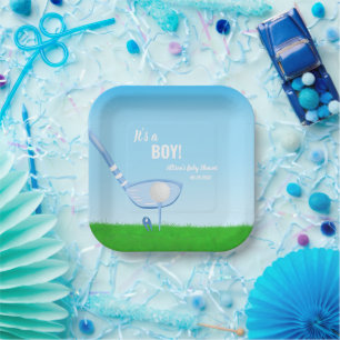 Tee Up Blue Golf It's a Boy! Baby Shower Paper Plate