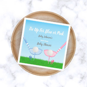 Tee Up Blue or Pink Golf Gender Reveal Baby Shower Napkin