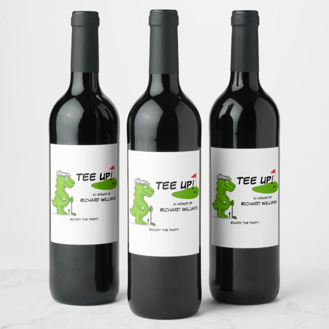 Tee Up Retired Golf Dinosaur Player Comic Wine Label (Bottles)