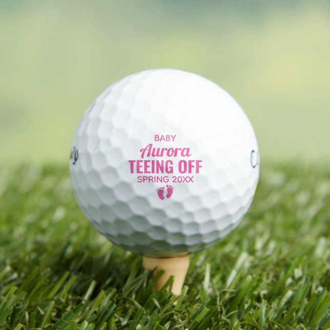 Teeing Off Baby Girl Gender Reveal Announcement Golf Balls (Insitu Tee)