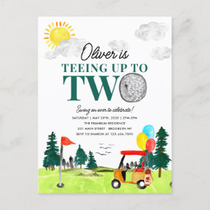 Teeing to Two Golf Boy Golfing Partee 2nd Birthday Postcard
