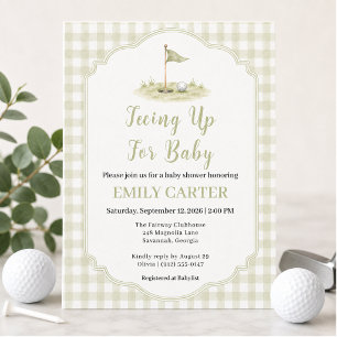 Teeing Up for Baby Sage Green Golf Baby Shower Invitation