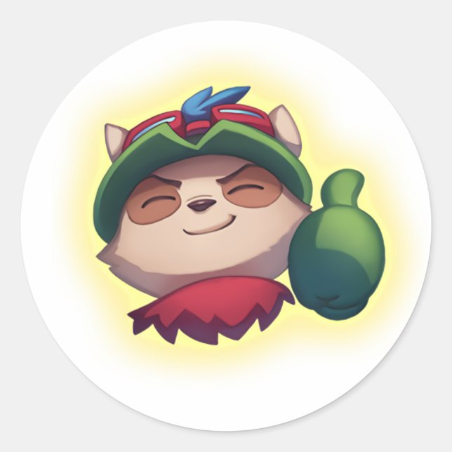 Teemo League of Legends Thumbs Up Cute Classic Round Sticker (Front)