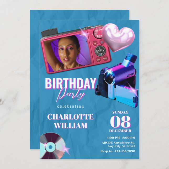 Teen Aesthetic Y2k Camera photo birthday  Invitation (Front/Back)