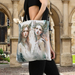 Teen Angels Allover Watercolor Tote Bag