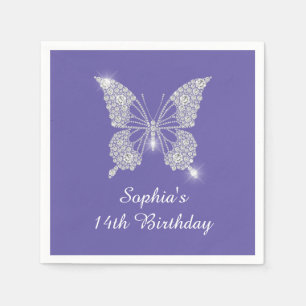 Teen B'day, Diamond Butterfly Name Age, Periwinkle Napkin