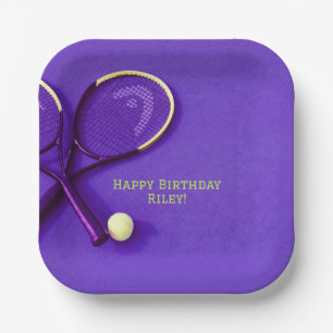 Teen Birthday Purple Court Rackets Tennis Ball  Paper Plate
