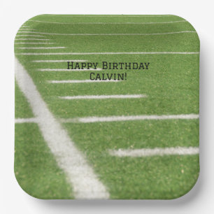 Teen Birthday Yard Lines Green Football Field Paper Plate