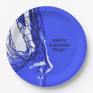 Teen Bold Blue Birthday Party Net & Volleyball Paper Plate