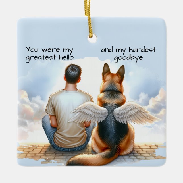 Teen Boy and Dog Memorial  Ceramic Ornament (Front)