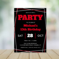 Teen Boy Birthday, 13 or Any Age, Red Black