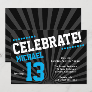 Teen Boy Birthday Invitation-Any Year, Blue Invitation