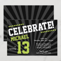 Teen Boy Birthday Invitation, Lime Green and Black