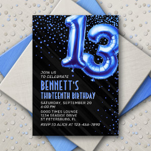 Teen Boy Blue 13th Birthday Invitation