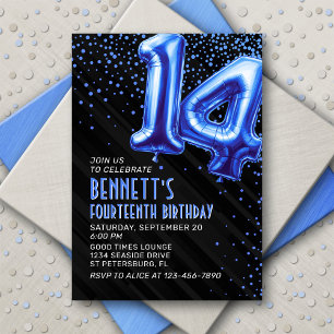 Teen Boy Blue 14th Birthday Invitation