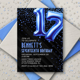 Teen Boy Blue 17th Birthday Invitation