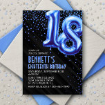 Teen Boy Blue 18th Birthday Invitation<br><div class="desc">A birthday design that cuts straight to the celebration-no messing around. Featuring bold numbers styled to look like foil balloons with sparkling confetti all around, this design brings instant party vibes. The royal blue colour scheme and art deco text elevate the design, adding a classic, masculine touch. Perfect for that...</div>