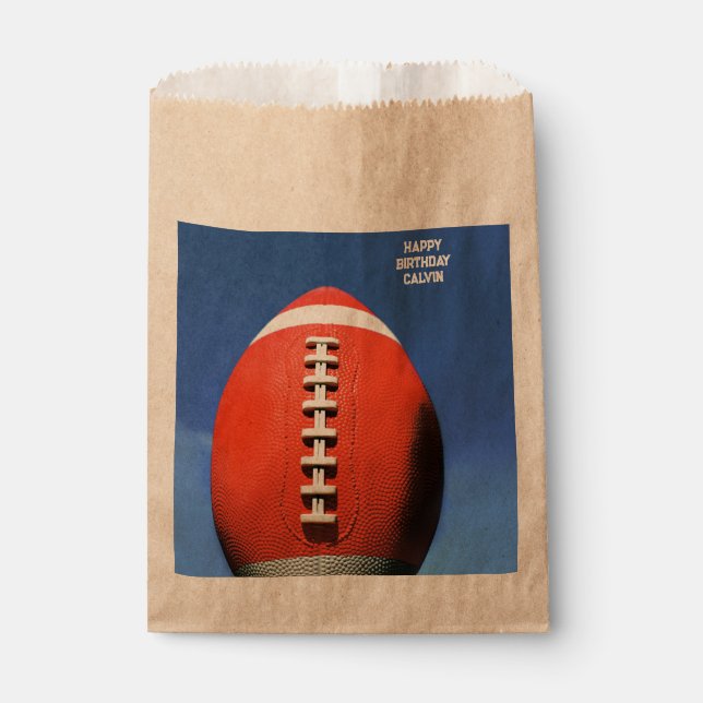 Teen Boy Blue Sky Orange Football Favour Bag (Front)
