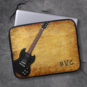 Teen Boy Guitar Player Monogrammed Laptop Sleeve