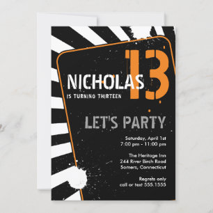 Teen Boy Party Invitation   Orange