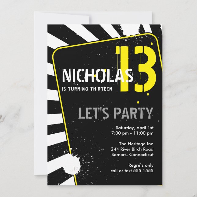 Teen Boy Party Invitation | Yellow (Front)