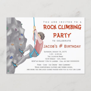 Teen Boy Rock Climbing Birthday Party Invitations