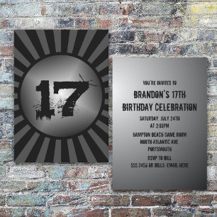 Teen Boys Black and Grey Custom Birthday Invite