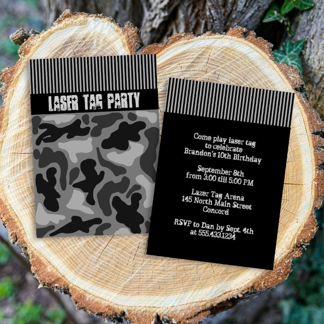Teen Boys Black Camo Laser Tag Party Invitation (Creator Uploaded)