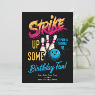 Teen Boys Bowling Party Invitation Cool Birthday