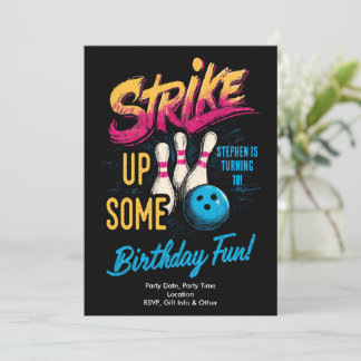 Teen Boys Bowling Party Invitation Cool Birthday